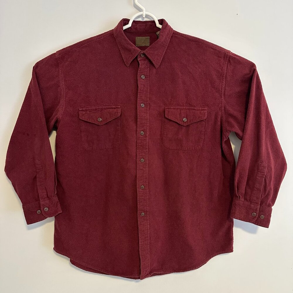 St John's Bay Casual Button Down Mens XL Burgundy Maroon Rugged Flannel Shirt